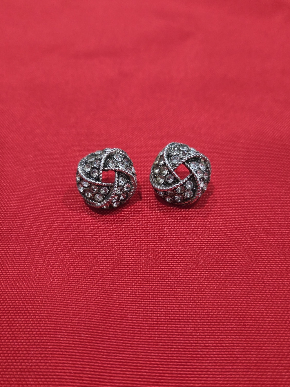 Rhinestone Knot Stud Earrings - Silver Tone